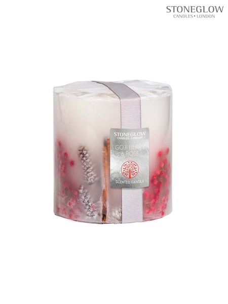 Stoneglow Goji Berry & Rose Natures Gift Pillar Scented Candle (AE3861) | £28