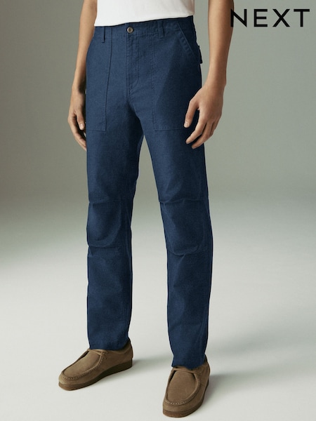 Navy Regular Tapered Fit Fatigue Pocket Workwear Style 100% Cotton Trousers (AE3990) | £35