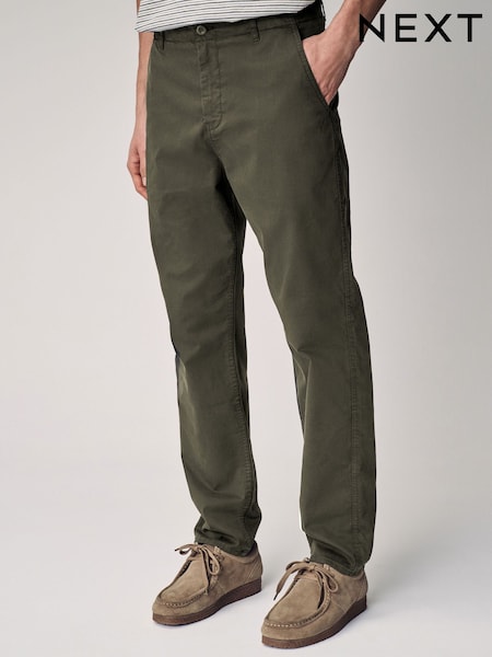 Khaki Green Regular Tapered Fit Textured Chino Trousers (AE3997) | £32