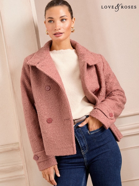 Love & Roses Pink Petite Short Funnel Neck Jacket (AE4158) | £72