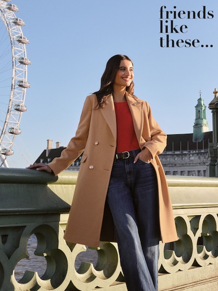 Friends Like These Camel Brown Double Breasted Coat (AE4169) | £82