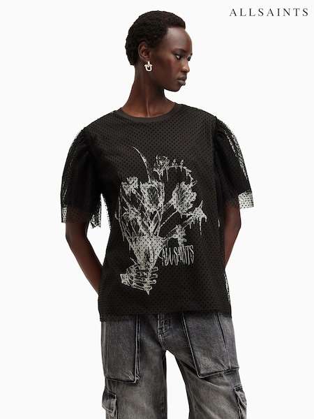 AllSaints Black Tommi Fondre 100% Cotton T-Shirt (AE4195) | £89