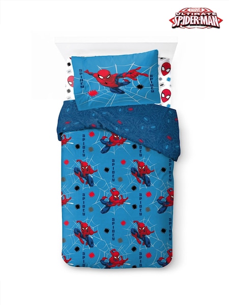Spider-Man blue Spidey Faces Duvet Cover, Fitted Sheet & Pillowcase Set (AE4218) | £45