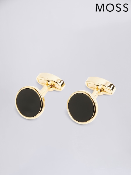 MOSS Gold Tone Onyx Cufflinks (AE5058) | £30