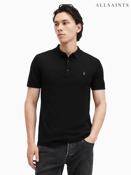 AllSaints Black Mode Merino Shortsleeve Polo Shirt (AE5593) | £95