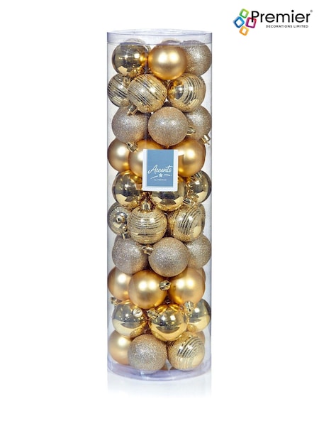 Premier Decorations Ltd Gold Christmas Baubles 50 Piece (AE5676) | £25