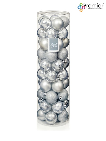 Premier Decorations Ltd Silver Christmas Baubles 50 Piece (AE5680) | £24