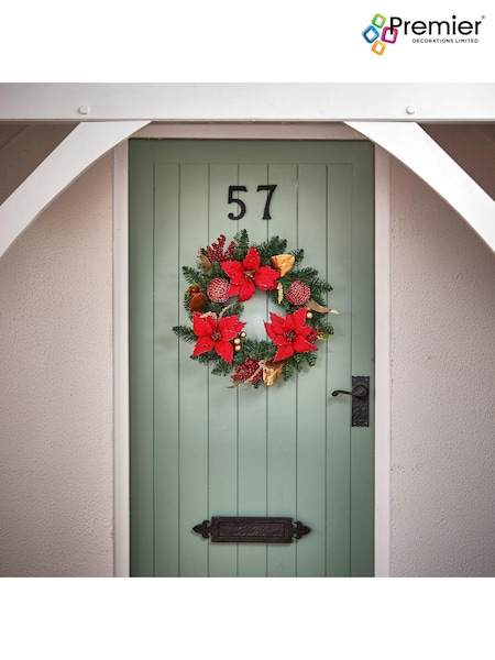 Premier Decorations Ltd 50cm Poinsettia Glitter Christmas Wreath (AE5683) | £32