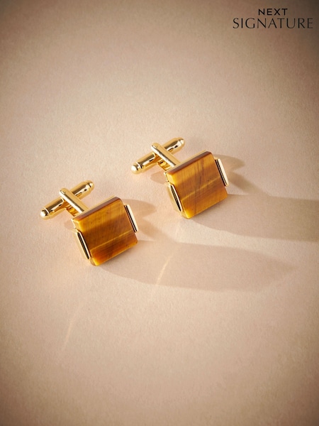 Gold Signature Tigers Eye Cufflinks (AE5693) | £24