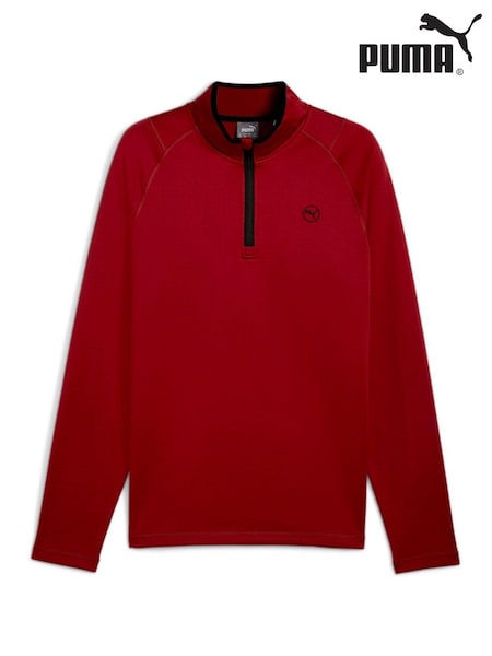 Puma Red Mens Waffle Fleece Golf Quarter Zip Top (AE5857) | £55