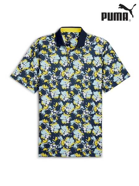 Puma Blue Mens Pique Borrego Golf Polo Shirt (AE5871) | £55