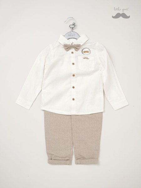 Little Gent Bow Tie Mock 100% Cotton Shirt and Trousers with Braces Outfit Set (AE5962) | £28