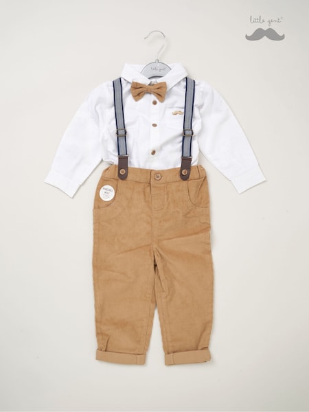 Little Gent Bow Tie Mock 100% Cotton Shirt and Trousers with Braces Outfit Set (AE5968) | £28