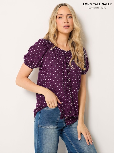 Purple - Long Tall Sally Dobby Button Up Shirt