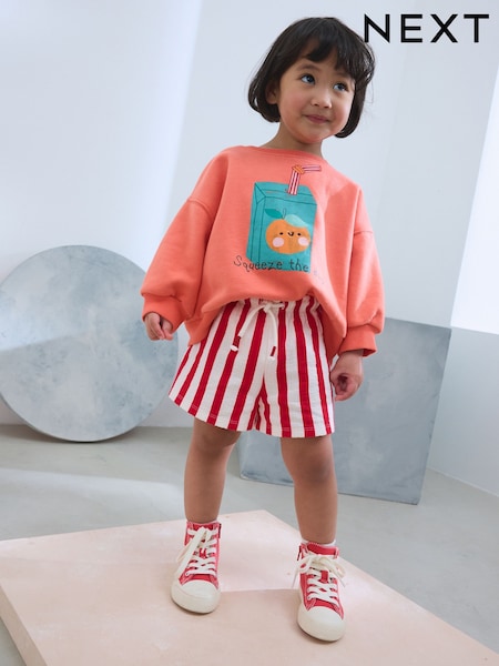 Orange Fruit Character Long Sleeve 100% Cotton Sweatshirt And Shorts Set (3mths-7yrs) (AE6179) | £13 - £17