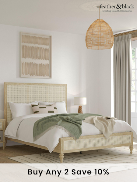 Feather & Black Light Wood Light Vintage Rattan Bed (AE6198) | £1,100 - £1,500