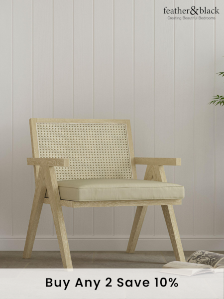 Feather & Black Light Wood Light Vintage Rattan Chair (AE6335) | £350