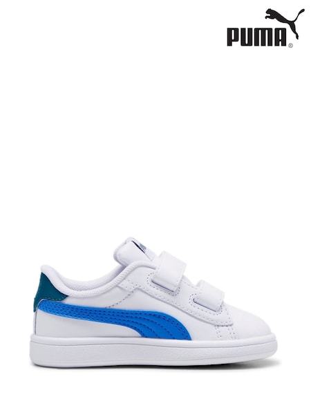 Puma White Blue Smash 3.0 Leather V Baby Unisex Sneakers (AE6441) | £28