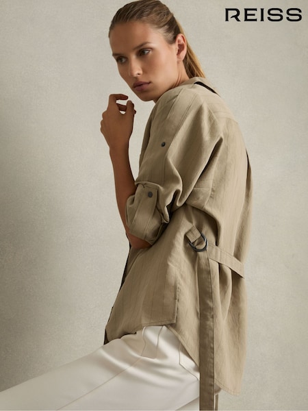 Reiss Khaki Dinah Modal-Blend Woven Pinstripe Shirt (AE6490) | £88