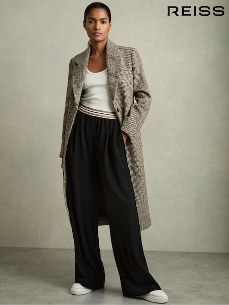 Reiss Black Abs Petite Stripe-Waistband Wide-Leg Trousers (AE6495) | £150