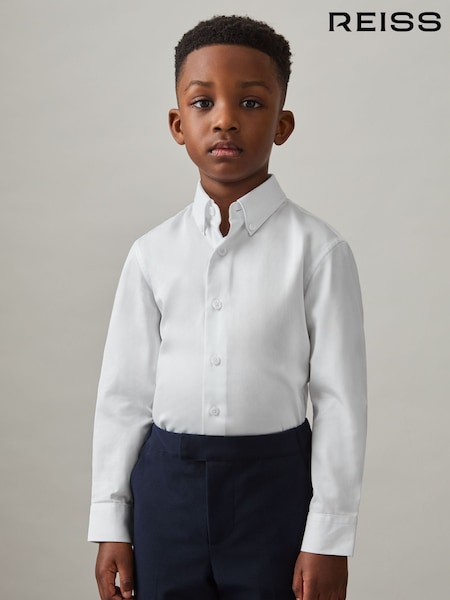 Reiss White Redknapp 9-13 yrs Cotton Slim-Fit Button-Down Shirt (AE6510) | £26
