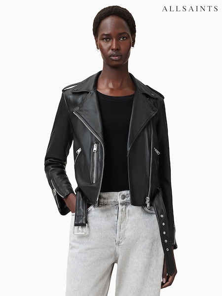 AllSaints Black/Silver Balfern Biker Jacket (AE6555) | £369