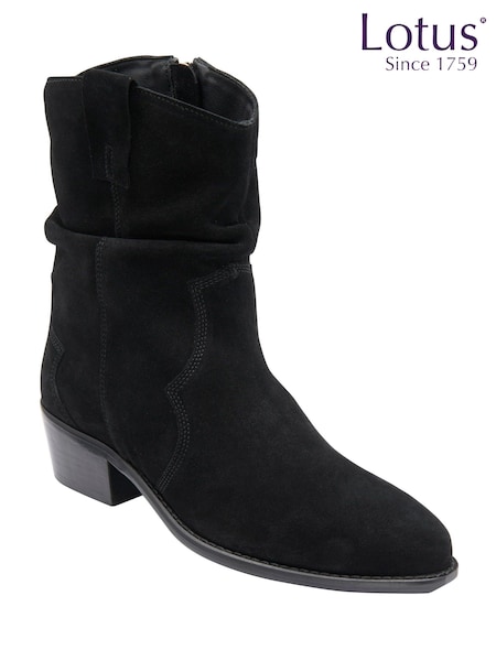 Black - Lotus Western Inspired Suede Cowboy Boots