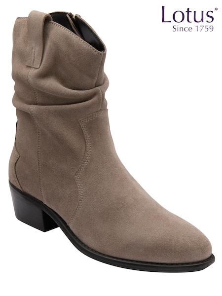 Natural - Lotus Western Inspired Suede Cowboy Boots