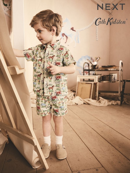 Green Farm All Over Printed Linen Blend Shirt & Shorts Set (3mths-7yrs) (AE9189) | £23 - £27