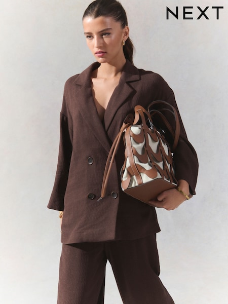 Brown Crinkle Textured Relaxed Jacket (AF2293) | £62