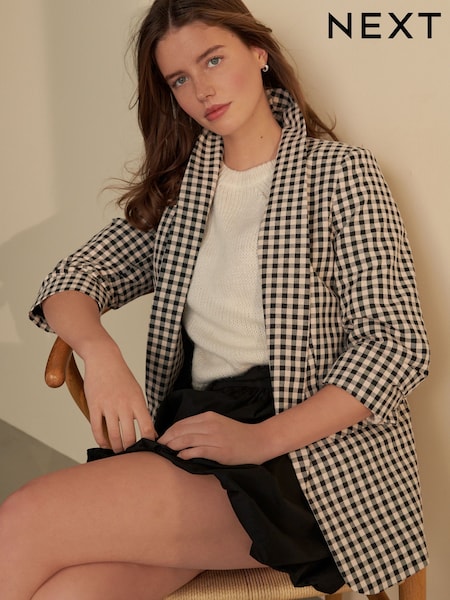 Neutral/Black Check Relaxed Ruched Sleeve Blazer (AF2303) | £46