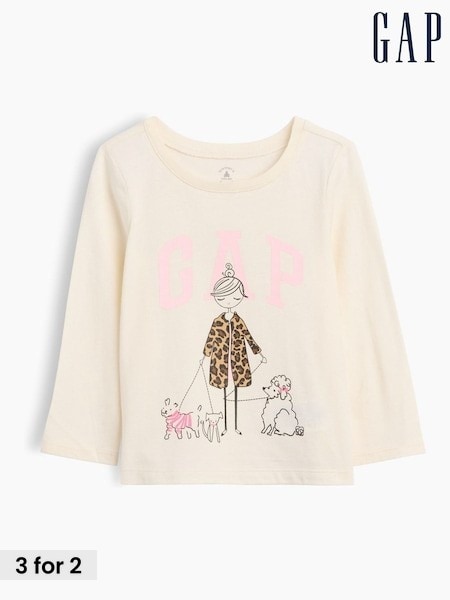Cream - Gap Logo Long Sleeve T-shirt (6mths-5yrs)