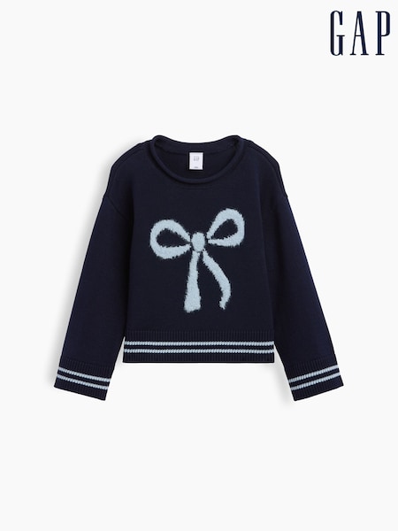 Navy Bow - Gap Boxy Rolled Neck Jumper (6mths-5yrs)