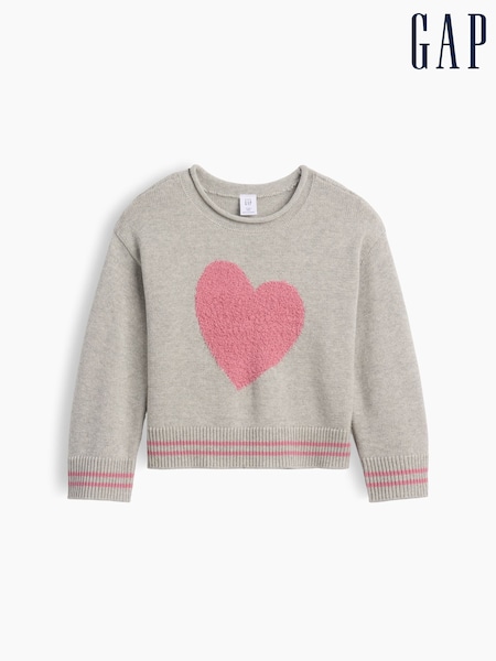 Grey Heart - Gap Boxy Rolled Neck Jumper (6mths-5yrs)