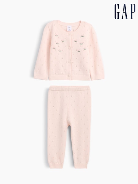 Pink - Gap Embroidered Pointelle Cardigan Set (0-24mths)