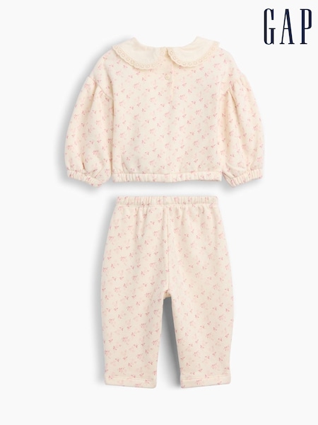 Cream/Pink Floral - Gap Vintage Soft Lace-collar Sweatshirt Set (0-24mths)