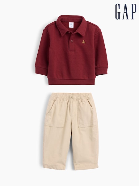 Burgundy/Beige - Gap Vintagesoft Polo Outfit Set (0-24mths)