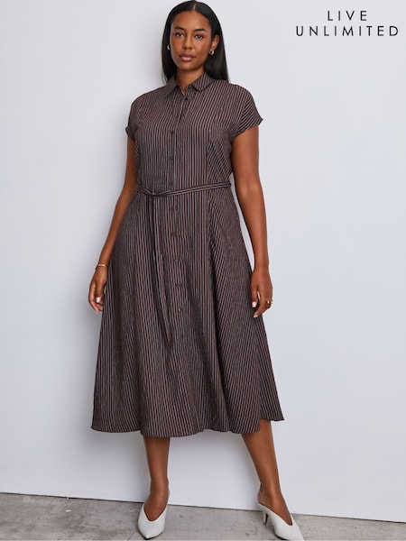 Brown - Live Unlimited Striped Short Sleeve Maxi Dress