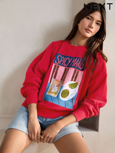 Red Artist Editions Frankie Thorp x Hand Painted Spicy Margarita Cocktail Graphic Print Sweatshirt (AF5790) | £32