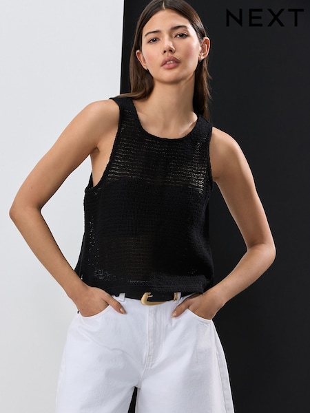 Black Crochet Shell Tank Top (AF5809) | £22