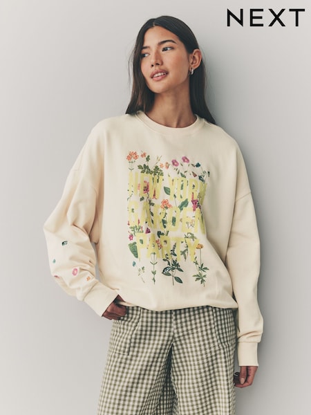 Ecru Graphic NYC Garden Party 100% Cotton Sweatshirt (AF5819) | £32