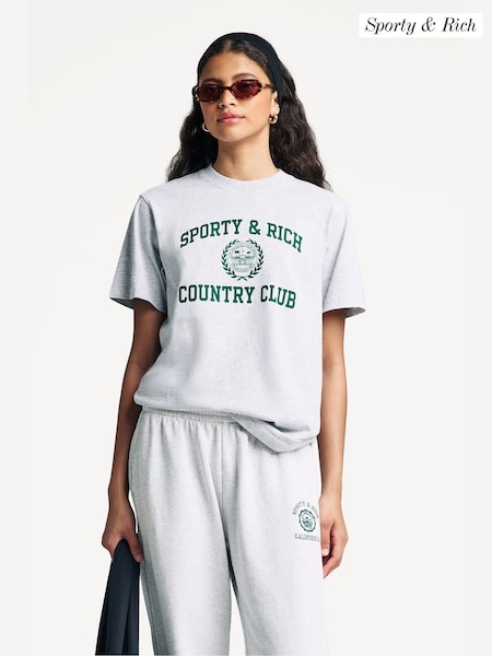 Sporty & Rich Grey Varsity Crest T-Shirt (AF5866) | £65
