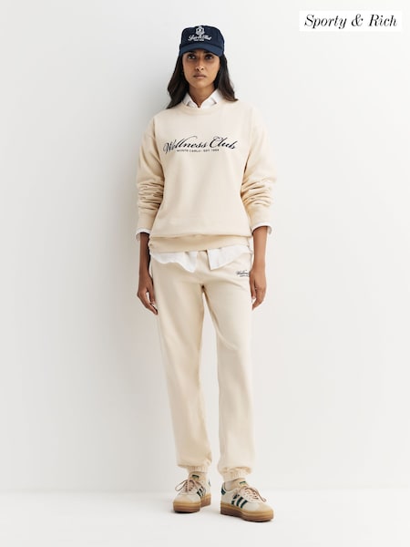 Sporty & Rich Cream Wellness Club MC Embroidered Joggers (AF5871) | £160