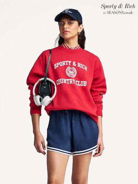Sporty & Rich Red Varsity Crest Crewneck Sweatshirt (AF5875) | £165