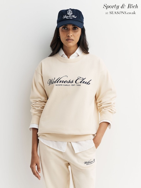 Sporty & Rich Cream Wellness Club MC Embroidered Crewneck Sweatshirt (AF5879) | £165