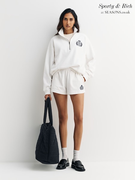 Sporty & Rich White H&W Crest Embroidered Disco Shorts (AF5889) | £105