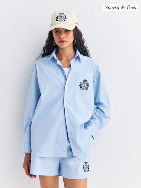 Sporty & Rich Blue H&W Crest Oversized Shirt (AF5893) | £176