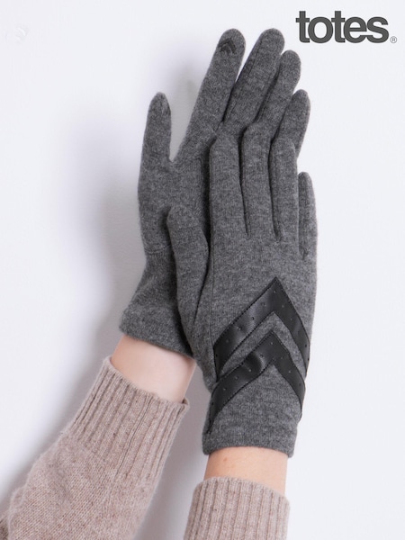 Totes Grey Ladies Isotoner Wool Knit Winter Gloves with Smartouch and Chevron (AF5953) | £25