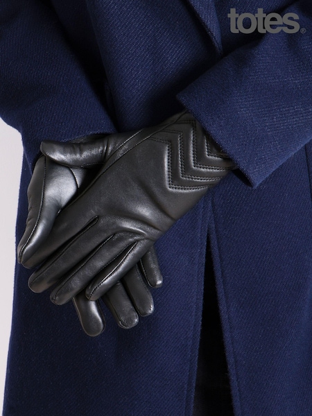 Totes Black Ladies Isotoner Cashmere Lined Premium Leather Gloves (AF5956) | £50