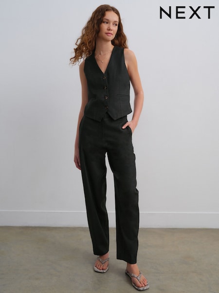 Black Elasticated Waist Barrel Leg Trousers with Linen (AF6032) | £32